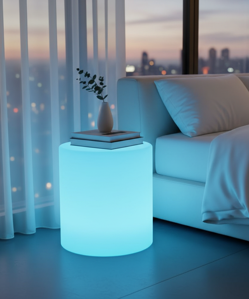 MR.GO 16 inch LED Cylinder Stool, 16 Colors Changing LED Glow Chair, Rechargeable Round Side Table, Glow Low Stools w/Remote, Waterproof Glowing Mood Chair Lamp for Home Garden Patio Party