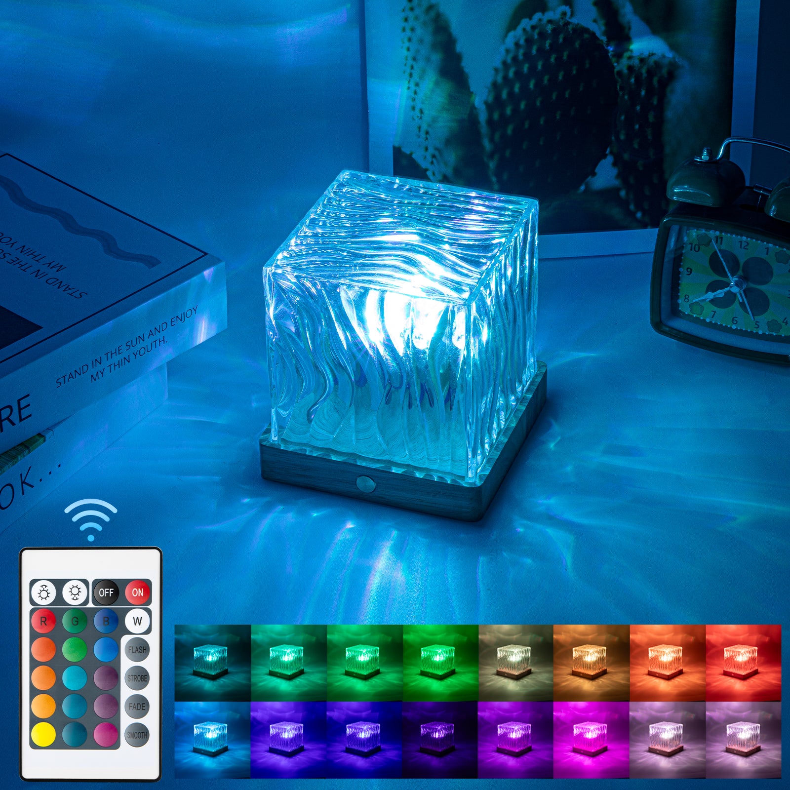MR.GO Aurora Glow Lamp, 16 Colors Ocean Wave Projector Cube Light W/Remote, Rechargeable Cordless & Corded Northern OceanLamp, Wave Cube Light Dynamic Ripple Effectfor for Bedroom Living Room Kids Room Christmas & Birthdays Party