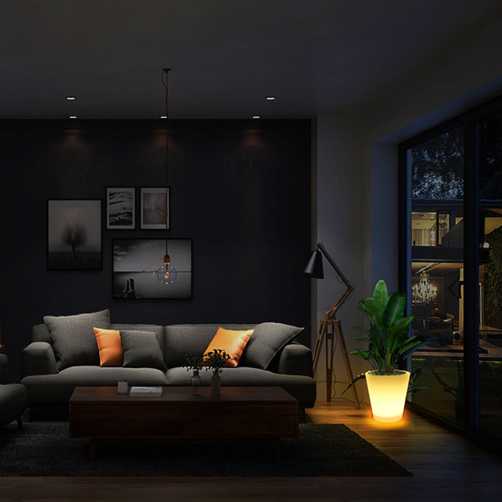 16-in Round LED Flower Pot Outdoor, Large Rechargeable LED Planter Light w/Remote, Dimmable RGB Color Changing Illuminated Planter, Modern Waterproof Light Up Plant Pot for Home Balcony Porch Yard