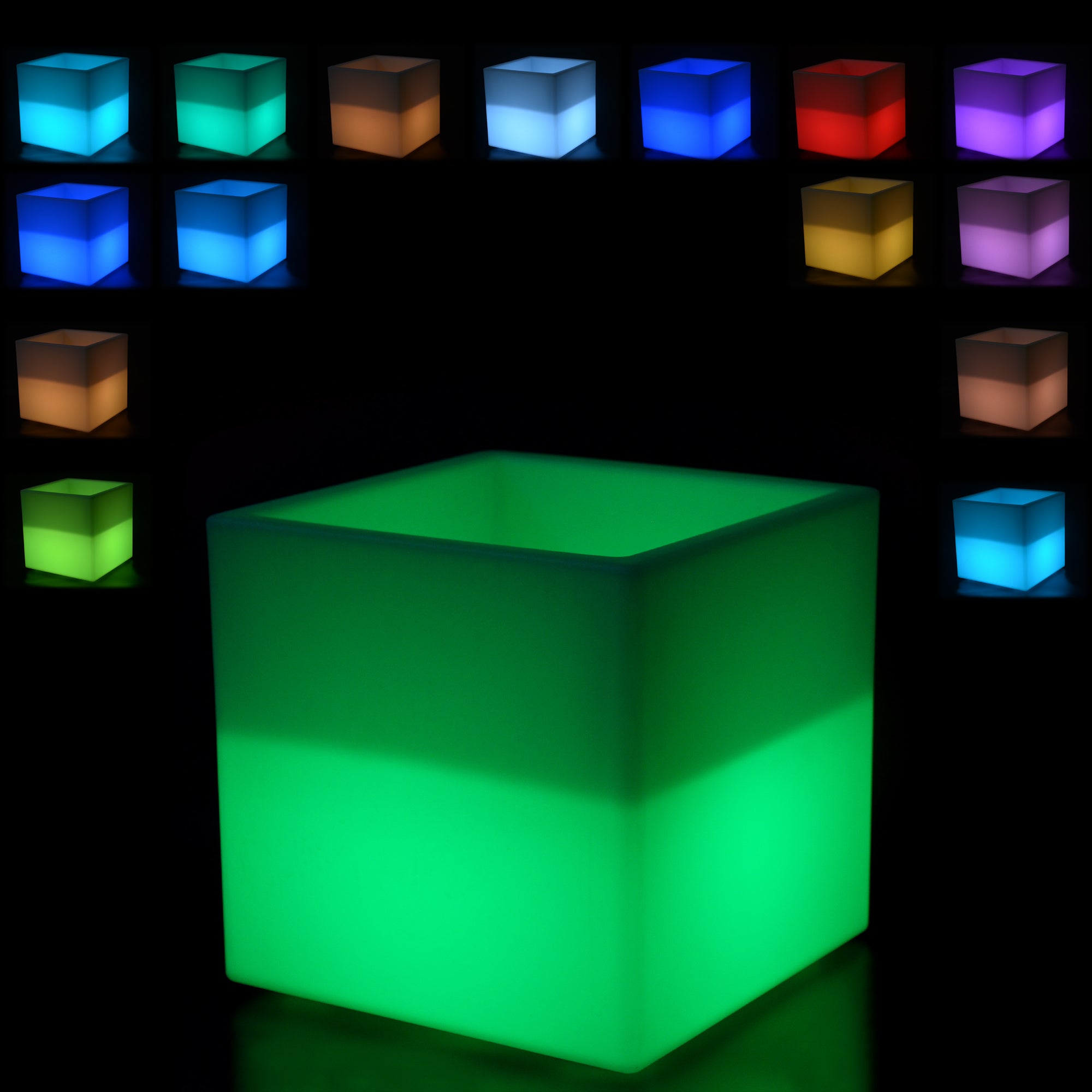 Mr.Go 16-inch SEMI-Storage LED Light Cube, Rechargeable RGB Color Changing Glowing Cube Cabinet Container End Table Ice Bucket Flower Pot Planter