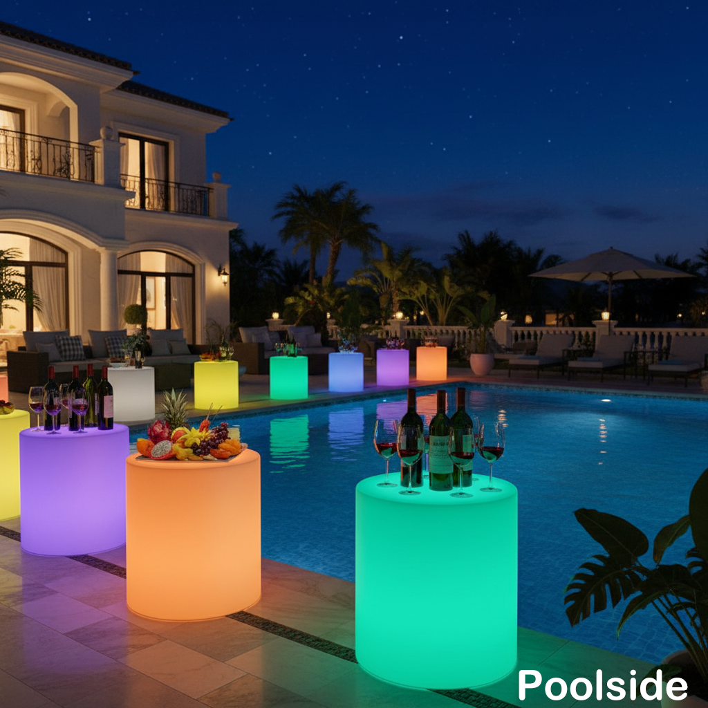 MR.GO 16 inch LED Cylinder Stool, 16 Colors Changing LED Glow Chair, Rechargeable Round Side Table, Glow Low Stools w/Remote, Waterproof Glowing Mood Chair Lamp for Home Garden Patio Party