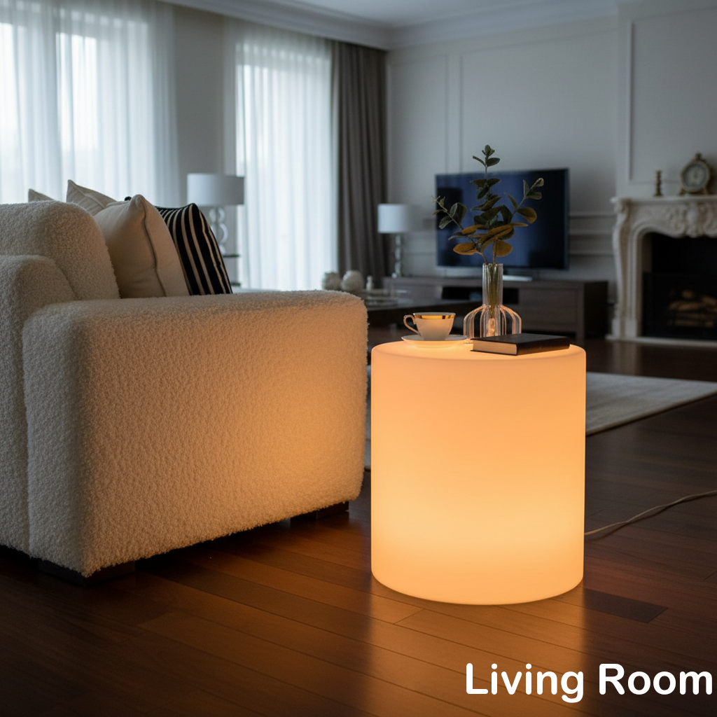 MR.GO 16 inch LED Cylinder Stool, 16 Colors Changing LED Glow Chair, Rechargeable Round Side Table, Glow Low Stools w/Remote, Waterproof Glowing Mood Chair Lamp for Home Garden Patio Party