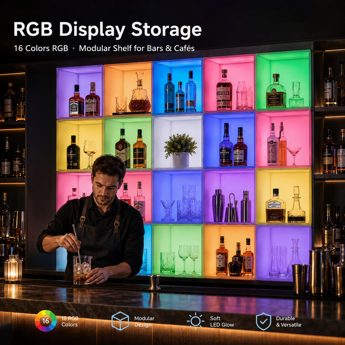 MR.GO 16-Inch LED Light Storage Cube, Half Hallow