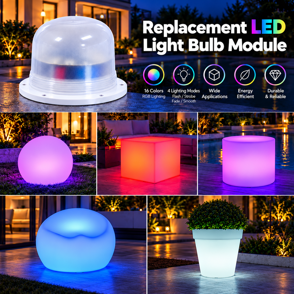 MR.GO  117mm Rechargeable RGB LED Replacement Light – 20 LEDs