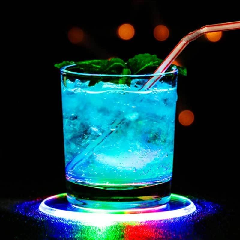 MR.GO LED Coasters, LED Coaster for Drinks, Bottle Lights for Liquor Bottles, Light up Coasters, Flash Cup Coaster Flashing Shots Light Perfect for Party Wedding Kitchen Dinning Fun Bar Drink Mat