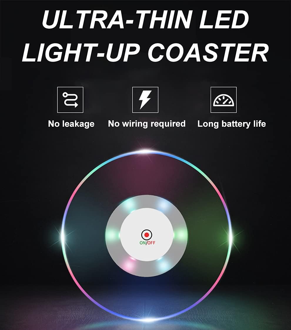 MR.GO LED Coasters, LED Coaster for Drinks, Bottle Lights for Liquor Bottles, Light up Coasters, Flash Cup Coaster Flashing Shots Light Perfect for Party Wedding Kitchen Dinning Fun Bar Drink Mat