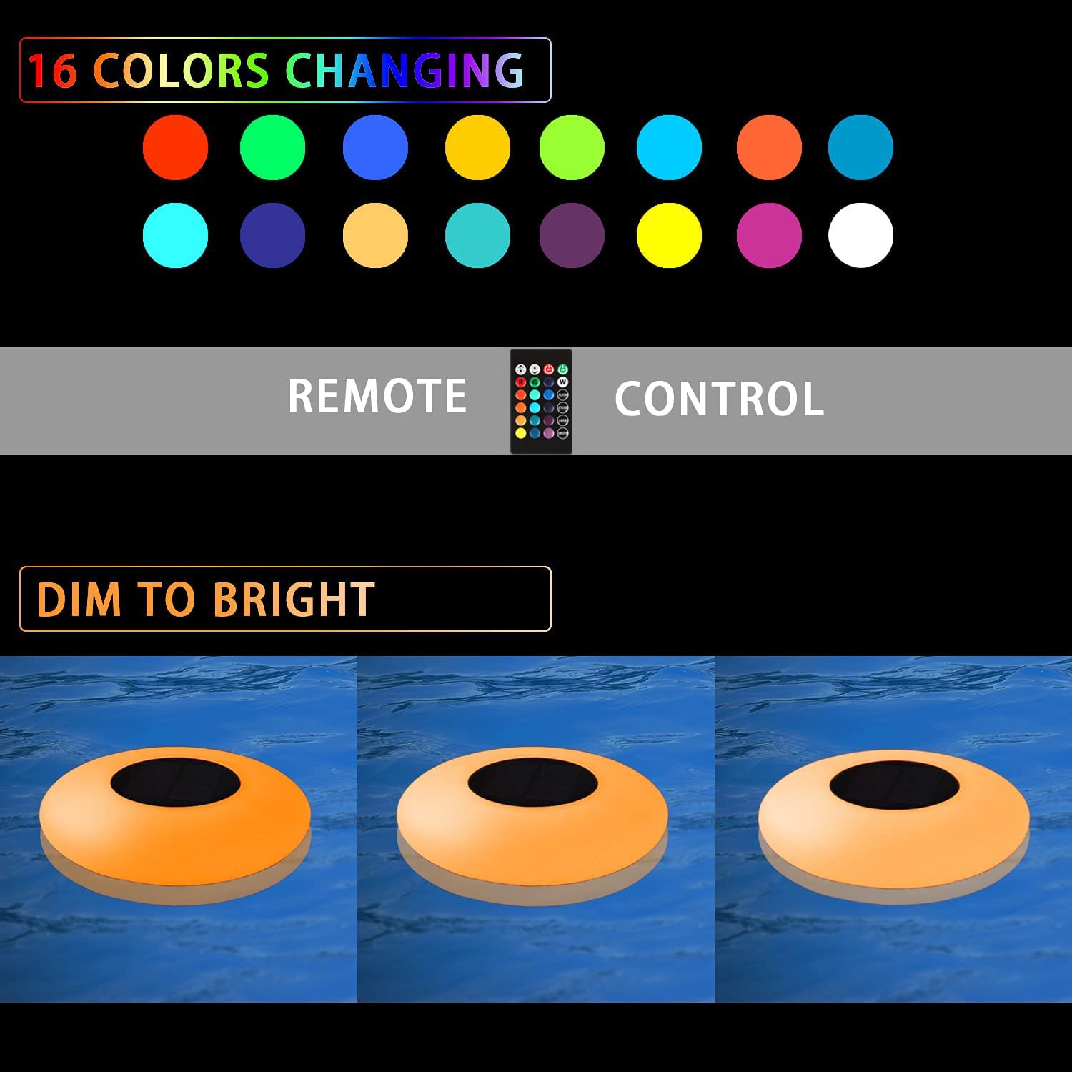 MR.GO Colorful Solar Floating Pool Light, 16 RGB Fantasy Colors Glow LED Solar Globe Lamp, IP68 Waterproof, with Remote Control Floating Pool Light - for Home Pool/Beach Yard Garden Patio Party