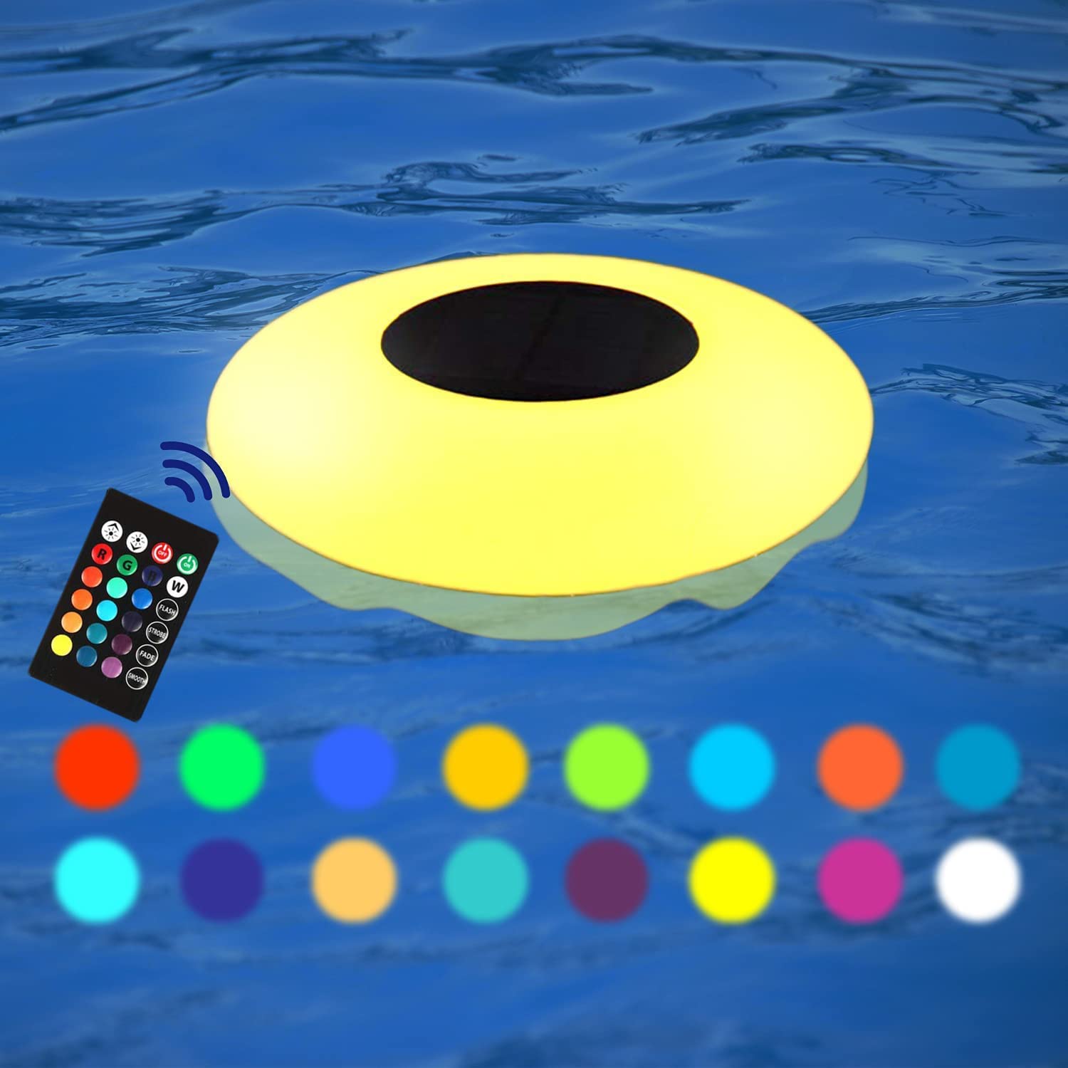 MR.GO Colorful Solar Floating Pool Light, 16 RGB Fantasy Colors Glow LED Solar Globe Lamp, IP68 Waterproof, with Remote Control Floating Pool Light - for Home Pool/Beach Yard Garden Patio Party