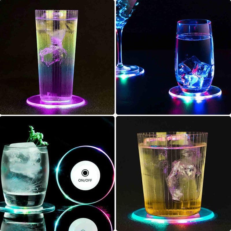 MR.GO LED Coasters, LED Coaster for Drinks, Bottle Lights for Liquor Bottles, Light up Coasters, Flash Cup Coaster Flashing Shots Light Perfect for Party Wedding Kitchen Dinning Fun Bar Drink Mat