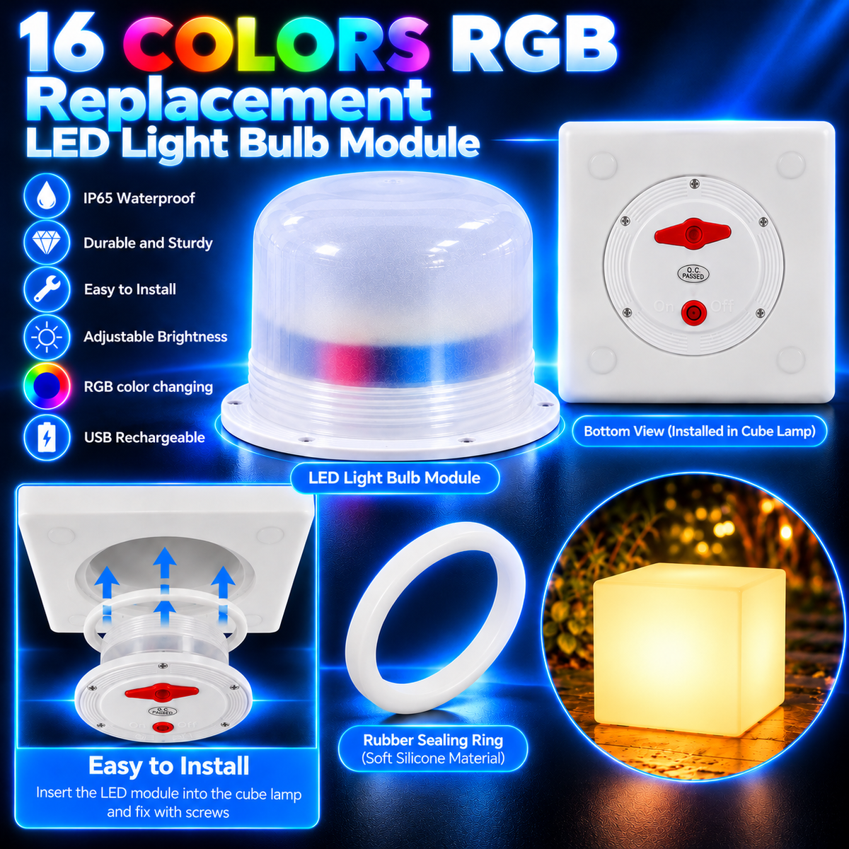 MR.GO  117mm Rechargeable RGB LED Replacement Light – 20 LEDs