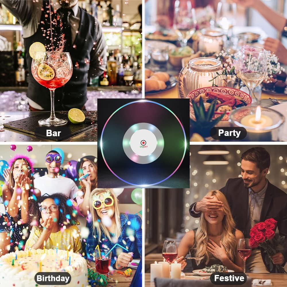 MR.GO LED Coasters, LED Coaster for Drinks, Bottle Lights for Liquor Bottles, Light up Coasters, Flash Cup Coaster Flashing Shots Light Perfect for Party Wedding Kitchen Dinning Fun Bar Drink Mat