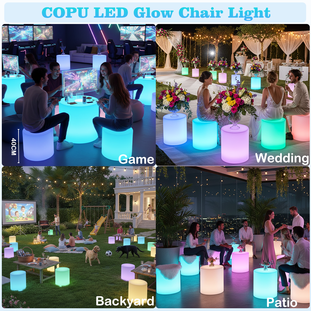 MR.GO 16 inch LED Cylinder Stool, 16 Colors Changing LED Glow Chair, Rechargeable Round Side Table, Glow Low Stools w/Remote, Waterproof Glowing Mood Chair Lamp for Home Garden Patio Party