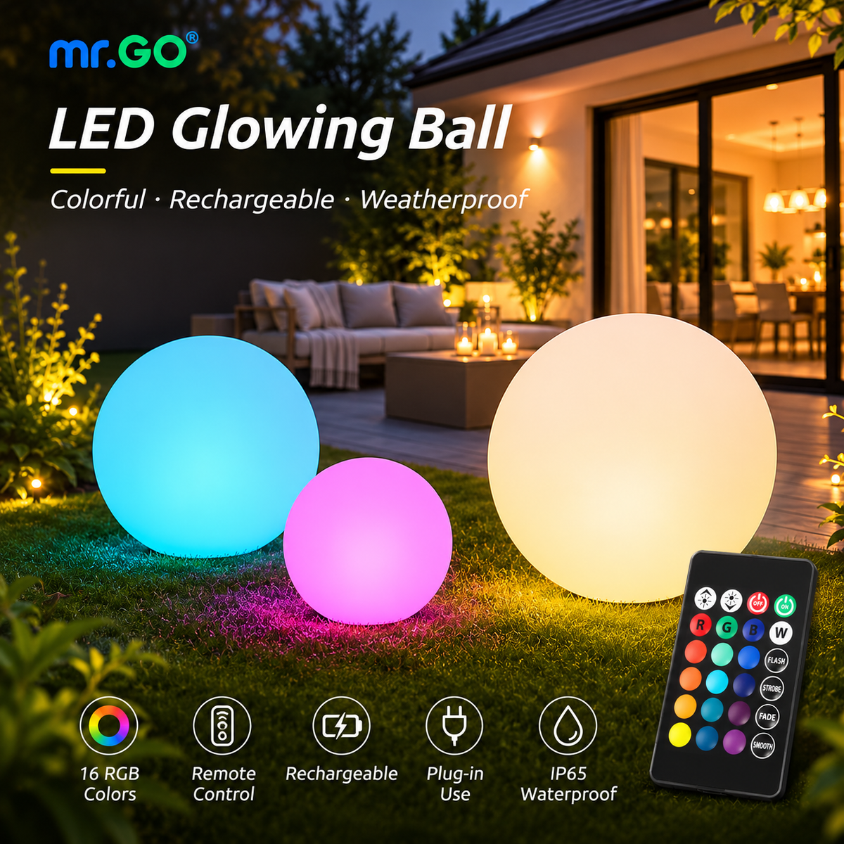 MR.GO LED Glowing Ball Light, 8-Inch to 20-Inch