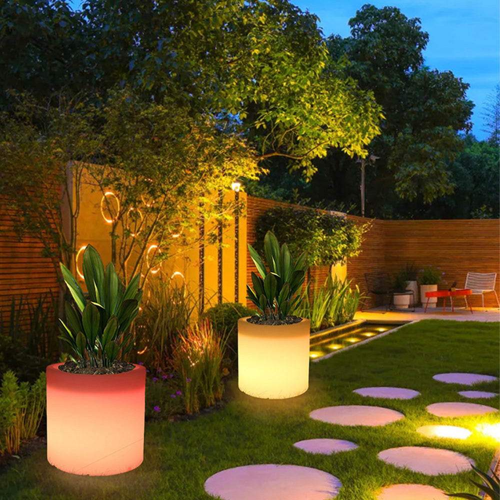 16-in Cylinder LED Planter Pot Light Outdoor, Large Rechargeable LED Flower Pot w/Remote, RGB Color Changing Light Up Planters Versatile Ice Bucket, Waterproof Illuminated Planter for Home Garden Yard