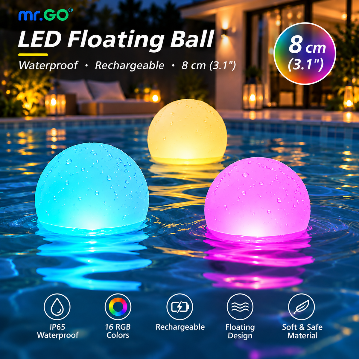 MR.GO Floating Pool Ball Lights, Pack of 4