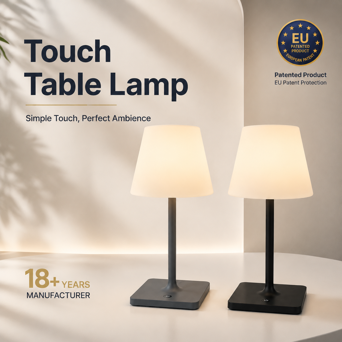 Touch Control Cordless Table Lamp – Rechargeable Dimmable LED Lamp with USB Charging Port