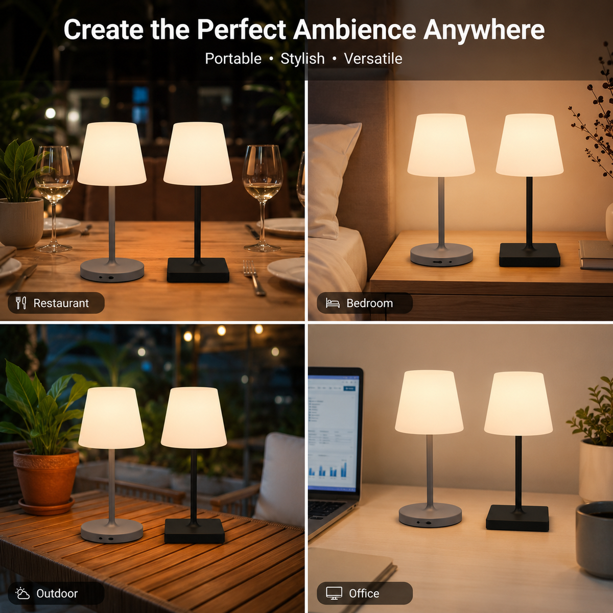 Touch Control Cordless Table Lamp – Rechargeable Dimmable LED Lamp with USB Charging Port