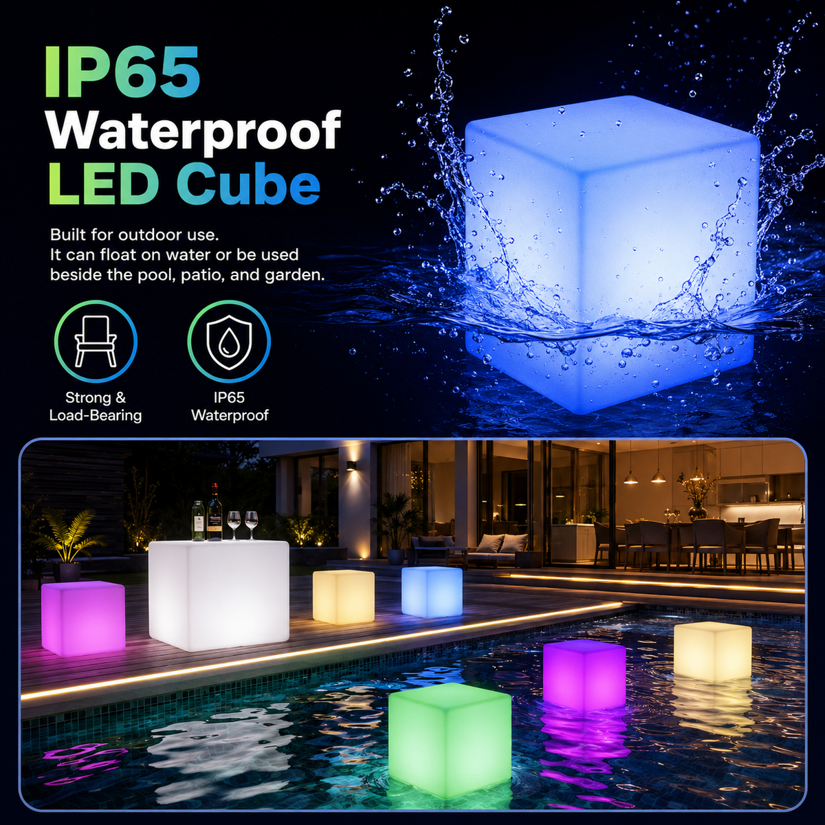 MR.GO LED Cube Light, Remote Control, Dimmable, Color-changing, Rechargeable