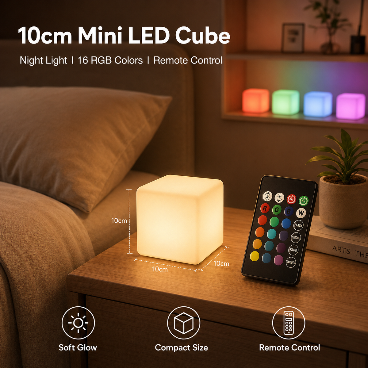 MR.GO 4-Inch LED Cube Light with Remote